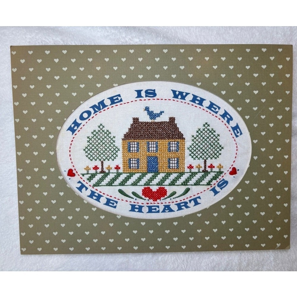 Vintage Handmade Embroidered "Home Is Where The Heart Is" Picture Artwork